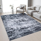 Area Rug Living Room: 5x5 Modern Washable Indoor Carpet Black | by FXRHLP