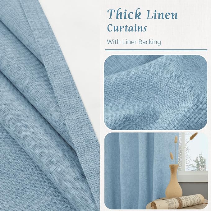 Stone Blue 100% Blackout Linen Curtains 63 Inch Length 2 Panels | Linen Textured - Image 8