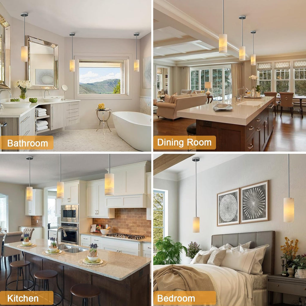 Alabaster Pendant Light Kitchen Island, H-9.5in Nickel Pendant Light Fixtures with Natural Marble Shade, Adjustable Ceiling Pendant for Dining Room, Living Room, Bedroom & Bathroom