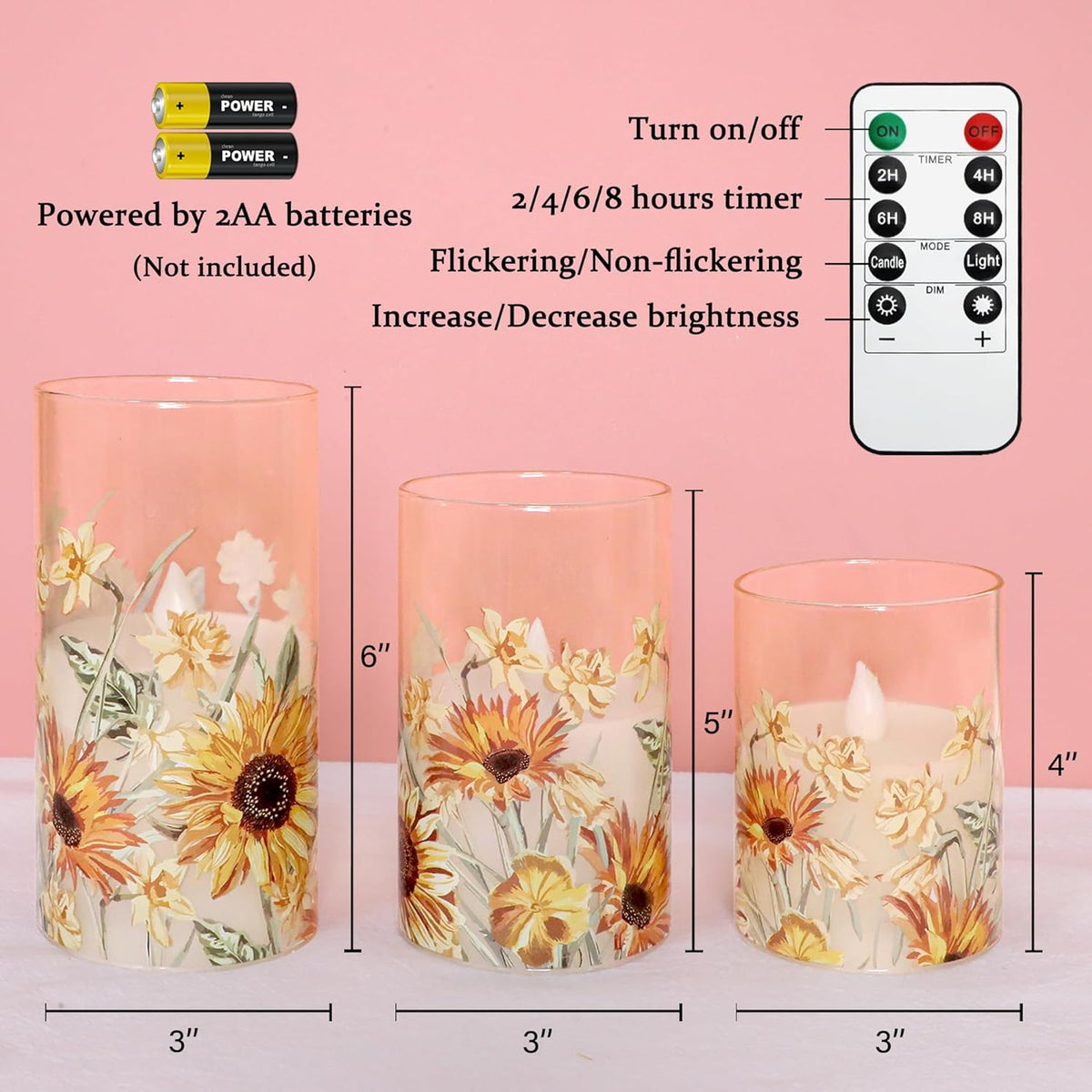 MELTONE Autumn Sunflower Flameless Candles Remote Real Wax Flickering Battery Operated Glass Candles - Home Party Bedroom Birthday Christmas Summer Fall Decorations