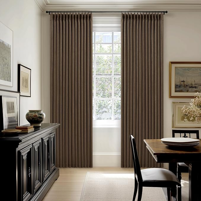86 Inch Brown Pleated Linen Black Out Memory Trained Curtains - Image 7