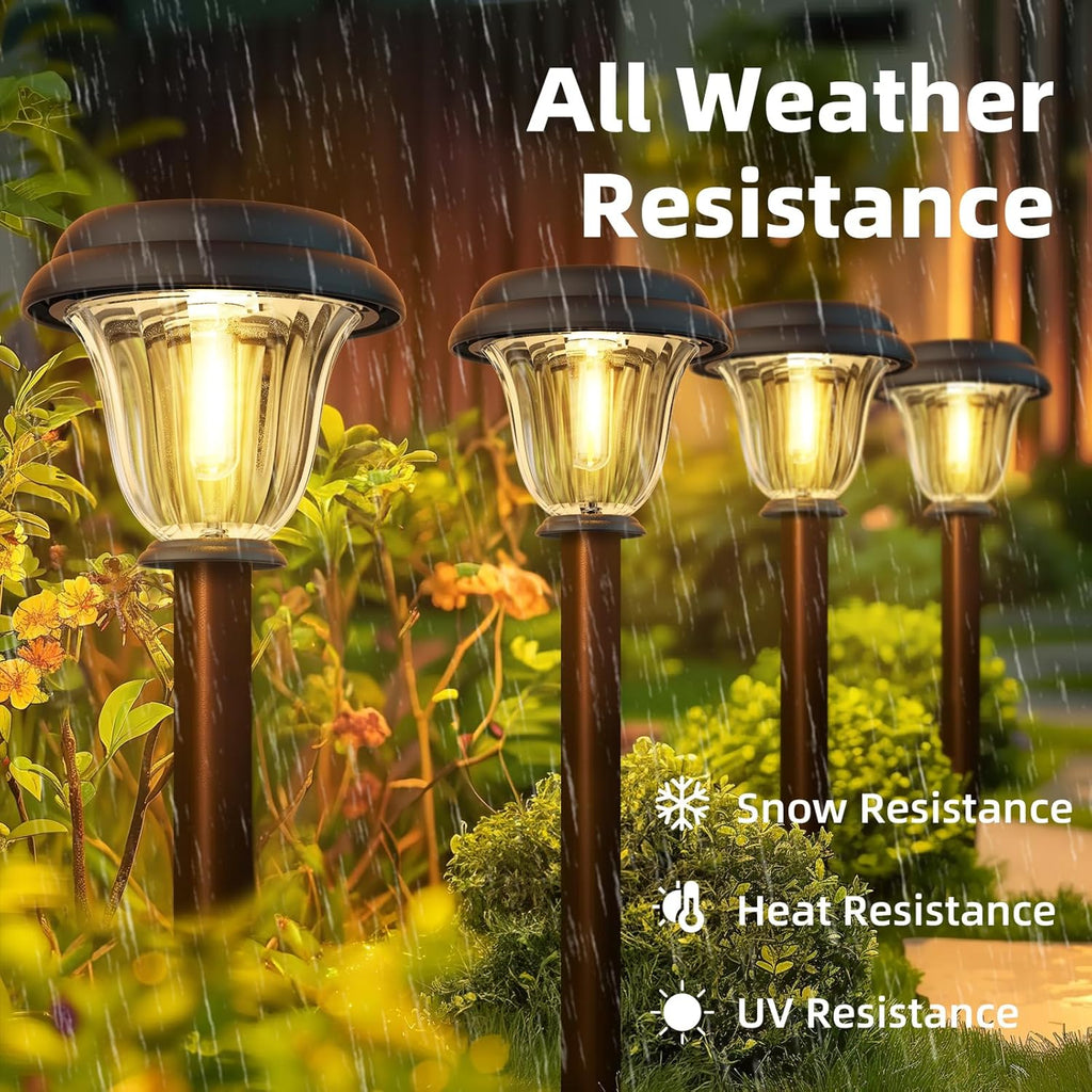 DERAYSION Solar Lights Outdoor 6 Pack, Stainless Steel Glass Solar Pathway Lights, Auto On/Off Long-Lasting Waterproof Landscape Lighting for Garden, Landscape, Path, Yard, Warkway (Warm White)