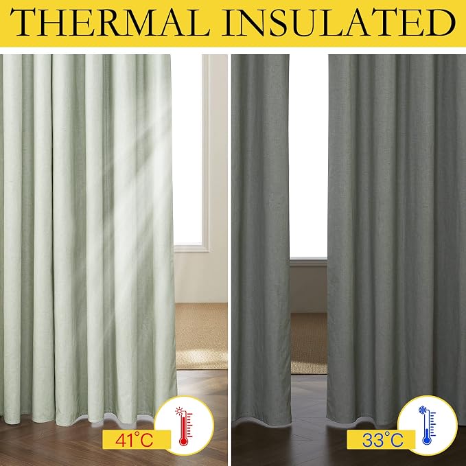 NICETOWN Sage Green Living Room Completely Shaded Linen Textured Draperies - Image 4