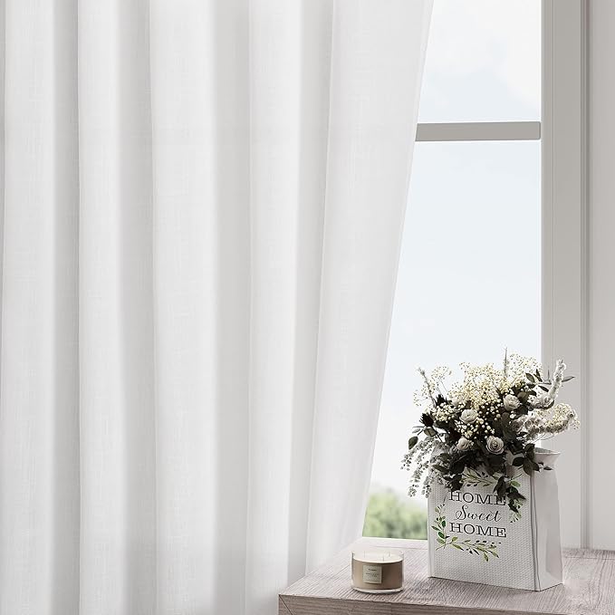 White Linen Extra Long Curtains 121 Inches Long 2 Panels Set Back Tab Curtains - Image 3