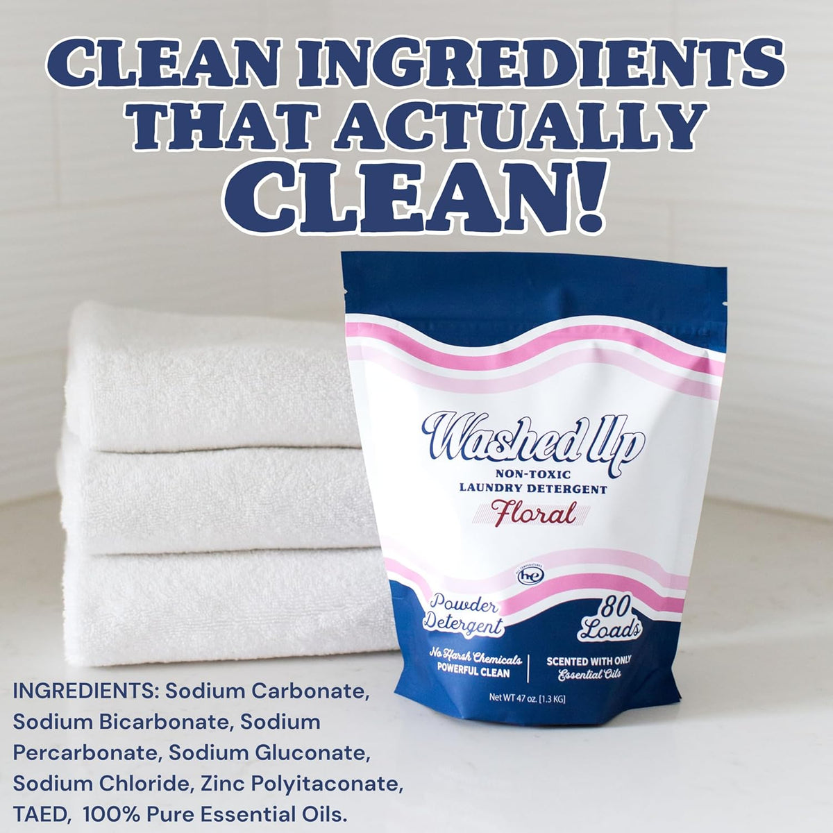 Floral Laundry Detergent Powder | Only 100% Pure Essential Oils | Safe for Sensitive Groups | Powerful Clean | Plant & Mineral-Based | Made in USA
