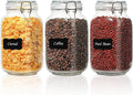 ComSaf Airtight Glass Canister Set of 3 with Lids 50oz Clear Food Storage Jars Square, Kitchen & Pantry Organization Food Storage Container for Canning, Sugar, Flour, Pasta, Candy, Cereal, Coffee