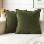 MIULEE Pack of 2 Couch Throw Pillow Covers 24x24 Inch Olive Green Farmhouse Decorative Pillow Covers with Stitched Edge Soft Chenille Solid Dyed Spring Pillow Covers for Sofa Bed Living Room