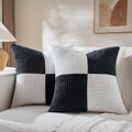 Fancy Homi Set of 2 Black White Samll Decorative Throw Pillow Covers 18x18 Inch with for Couch Bed Sofa Living Room, Soft Cross Patchwork Striped Corduroy Modern Square Cushion Case 45x45 cm