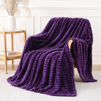 Deep Purple Throw Blanket for Couch Sofa 108"x90" Striped Design | Fleece - Image 3