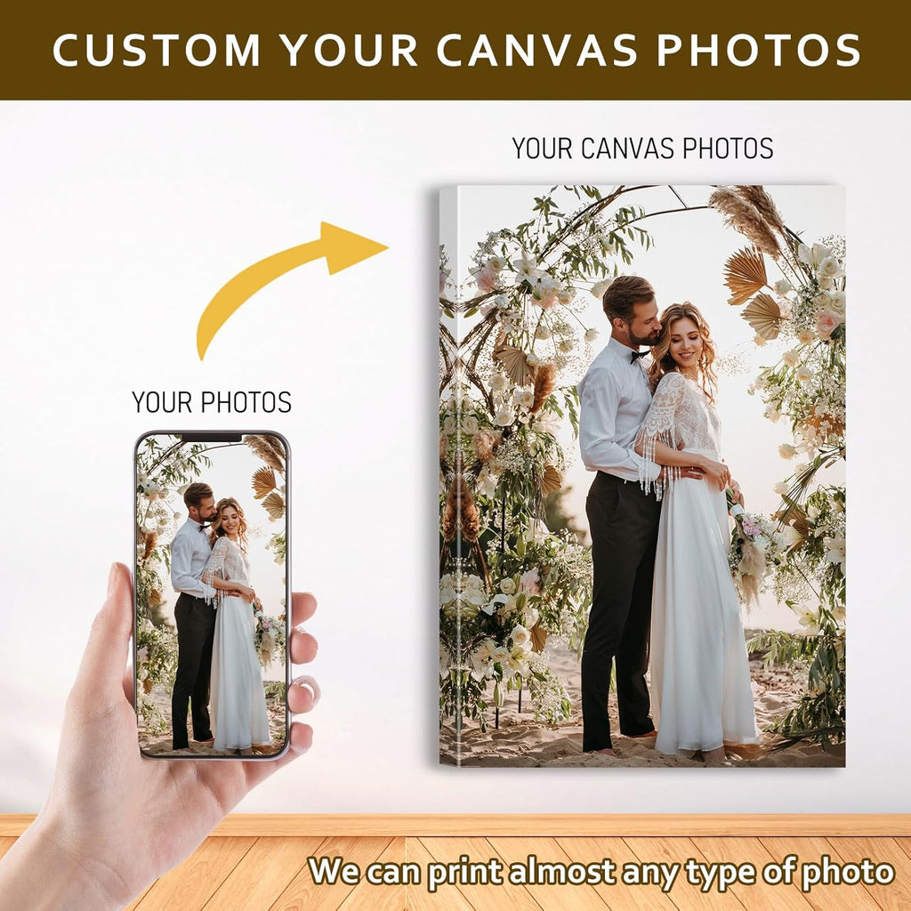 Custom Canvas Prints with Your Photos - Personalized Pictures Print, Customized Photo Gifts, Wall Art Poster Canvas Printing for Wedding, Family, Baby, Pets, Home Office Decor, Wrapped Frame 16x8