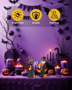 Cute Halloween Decor - 2-Pack 4.5'' Resin Skeleton Gentleman and Witch Broom Figurines - Indoor Halloween Decorations for Home Mantle Fireplace Party Gifts (Ghost & Witch)