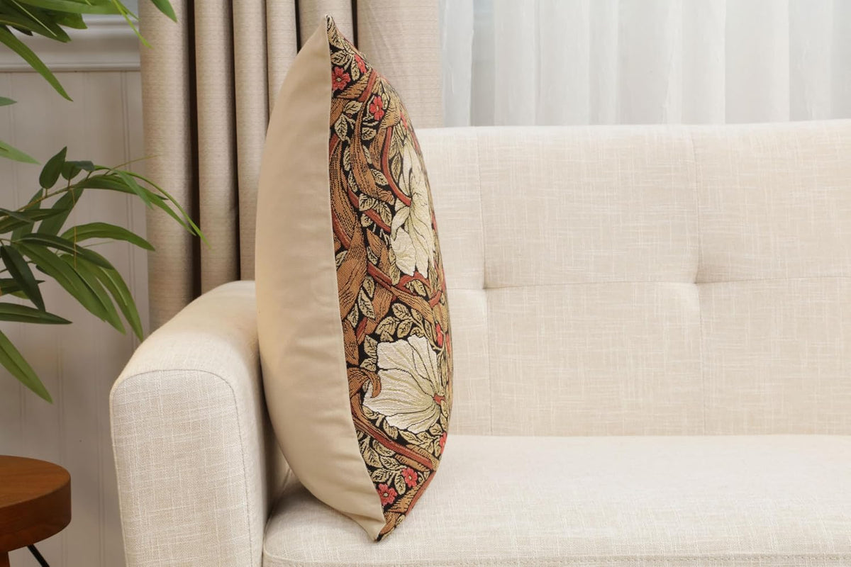 Charlotte Home Furnishings Pimpernel Tobacco Brown Floral Throw Pillow Cover 18” x 18” – Botanical Tapestry Cushion Cover for Sofa or Bed | Jacquard Woven in Europe | Insert Not Included