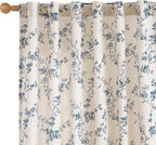 Blue Vintage Floral Linen Curtains Farmhouse 50W X 63L 2 Panels | Elisa Series by Lazzzy