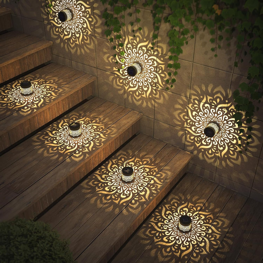 2 Pack Solar Fence Lights Metal Solar Powered Outdoor Deck Step Wall Lights Mandala Theme Waterproof Fence Light for Garden Post Patio Backyard Yard Decor (2 Pack)