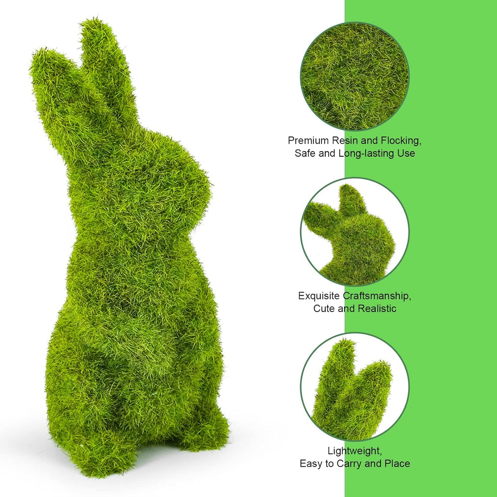 Easter Bunny Decorations,Resin Moss Bunny Figurine,Garden Artificial Moss Rabbit Easter Décor Easter Party Favors Gifts(Medium Sit)