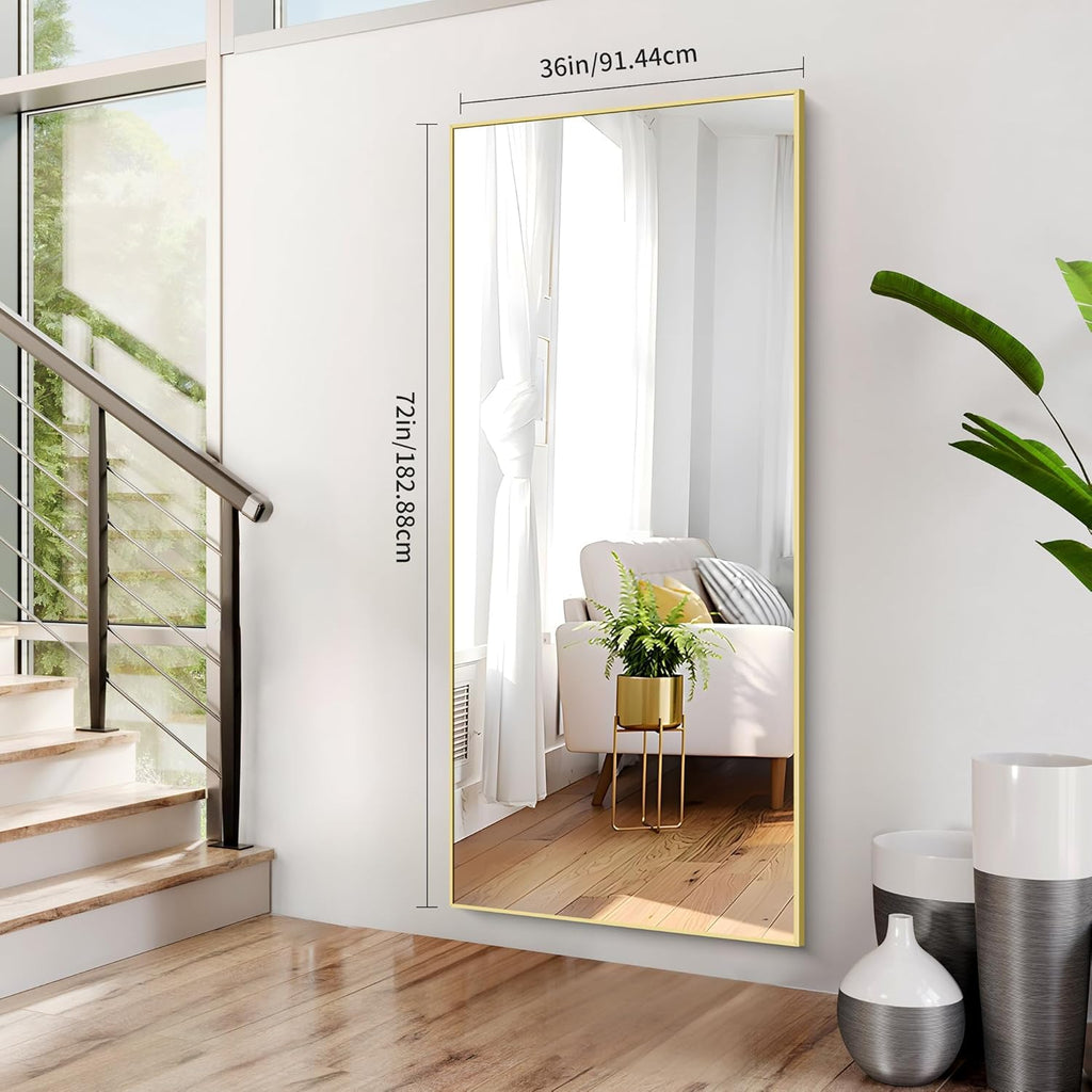 36x72inch Bathroom Mirror, Gold Rectangle Mirror with Thin Metal Frame, Large Rectangular Wall Mirrors for Bathroom, Living Roomm, Hair Salon, Big Farmehouse Mirror Hang Horizontal/Vertical