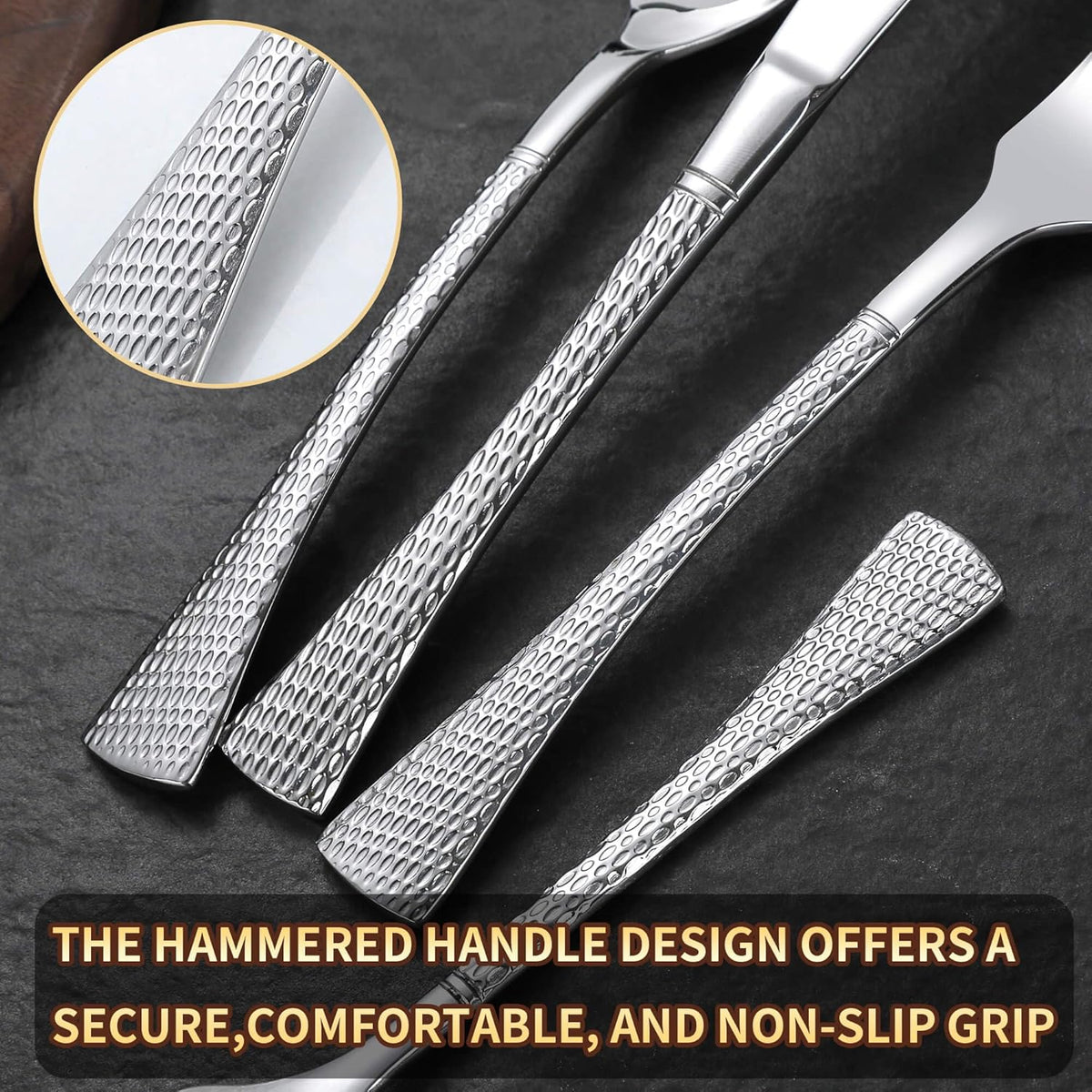Hammered Silverware Set,20 Piece Modern Flatware Set Service for 4,Mirror Polished Stainless Steel Cutlery Set Utensil Set Tableware Set,Kitchen Knives Forks Spoons Set,Dishwasher Safe