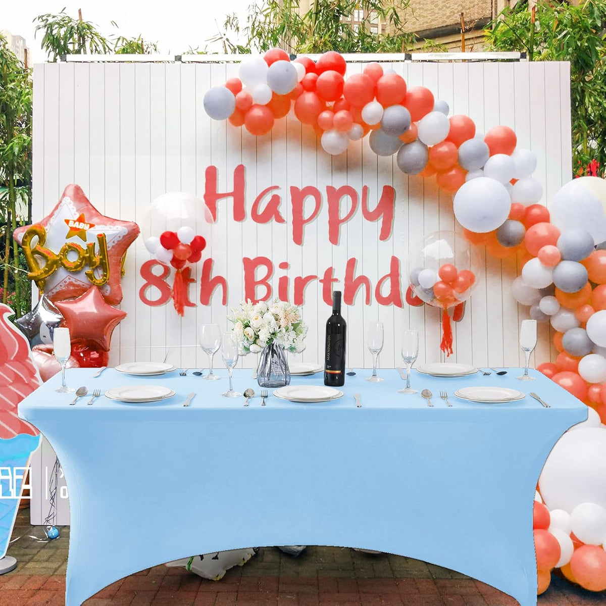 SuperO Waterproof Spandex Table Cover for 4FT Table Universal Fitted Stretch Tablecloth for Party, Banquet, Wedding and Events-Blue Mist