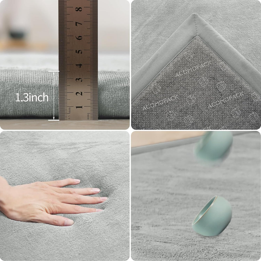 ACOMOPACK Baby Play Mat for Floor 1.3" Thick Memory Foam Play Mat 39"×59" Tummy Time Crawling with Non-Slip Bottom for Living Room,Nursery,Soft Velvet Playpen Mats for Kids,Infants（Light Grey）