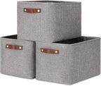 DULLEMELO Medium Storage Baskets for Organizing, Rectangular Fabric Storage Bins Collapsible, Perfect for Shelves, Closets, Nursery, Home, Office, Empty Gift Baskets (3-Pack,Grey)