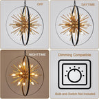 23.2'' Black Gold 12-Light Globe Sputnik Chandelier Modern Industrial Adjustable Hanging Ceiling Firework Pendant Light Fixture for Entryway Foyer Bedroom Dining Living Room Hallway