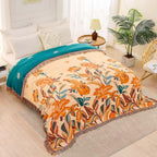 Boho Throw Blanket for Bed, 100% Cotton Soft Rustic Quilt Fall Blanket, 80" 90" Floral Printed Farmhouse Decor Bed Blankets, All Season Rustic Reversible Bohemian Throw Quilt