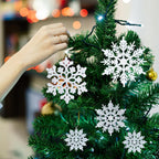36pcs Christmas Silver Snowflake Ornaments Plastic Glitter Snow Flakes Ornaments for Winter Christmas Tree Decorations Size Varies Craft Snowflakes