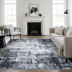 Area Rug Living Room: 4x4 Modern Washable Soft Carpet Dark Black | by FXRHLP