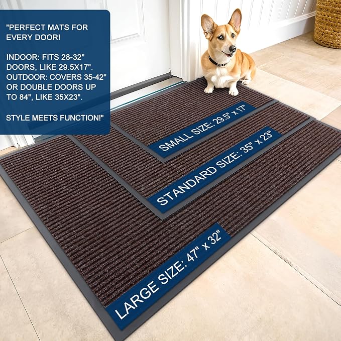 OLANLY 2-Pack Front Door Mats 47x23, Waterproof Heavy-Duty Doormats | Tan - Image 2