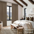 Light Brown 100% Blackout Linen 100 Inch Bedroom Curtains 2 Panels, Latte | - Image 6