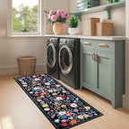 PLHXFR 2x6 Washable Runner Rug：Floral Indoor Kitchen Soft Carpet Black | - Image 4
