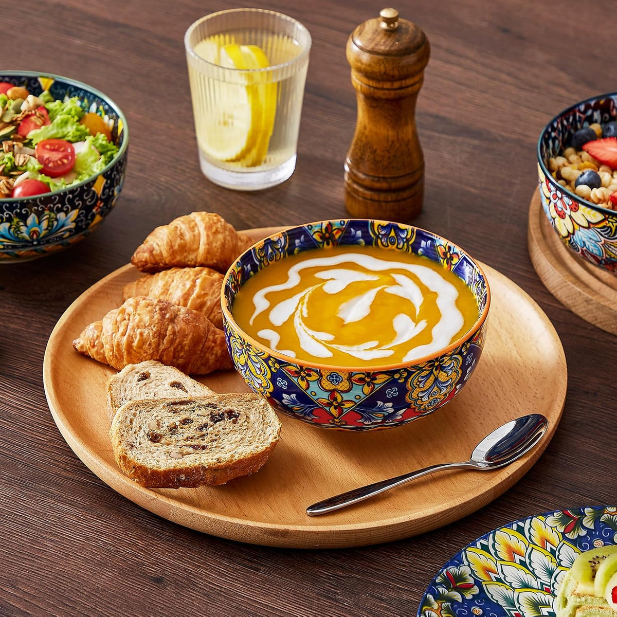 vancasso 18 Pieces Dinnerware Sets, Plates and Bowls Set, Porcelain Dishes Set for 6, Microwave and Dishwasher Safe, Scratch Resistant, Bohemian Style Dining Ware Service for 6, Series SIMI