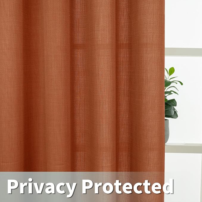 Terracotta Light Filtering Linen Curtains 63 Inch Length 2 Panels | Semi Sheer - Image 4