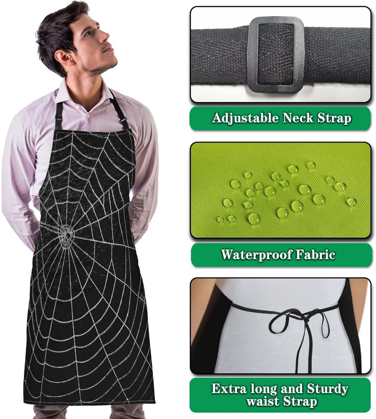 Makeup Apron for Men Spider Web Cooking Aprons for Women for Kitchen Cooking Restaurant BBQ Painting Crafting Gardening 27” (W) x 31” (H), Waterproof Apron