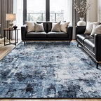 Rugflix 7x10 Area Rugs for Living Room, Washable Navy Blue Dark Large Rug | by RugflixAreaRugs