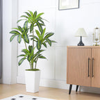 Artificial Dracaena Tree Artificial Silk Tree Faux Tree Fake Tropical Yucca Floor Plant with White Tall Planter (1, White Tall Planter, 5FT)