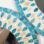 TEIPAI Handmade Mother of Pearl Mirror for Wall Decor, 3PCS Round Decorative Mirrors for Beach Nautical Home Hotel Coffee Shop, Natural Plate Art Hanging Sculpture for Dorm Apartment Entryway (Blue)