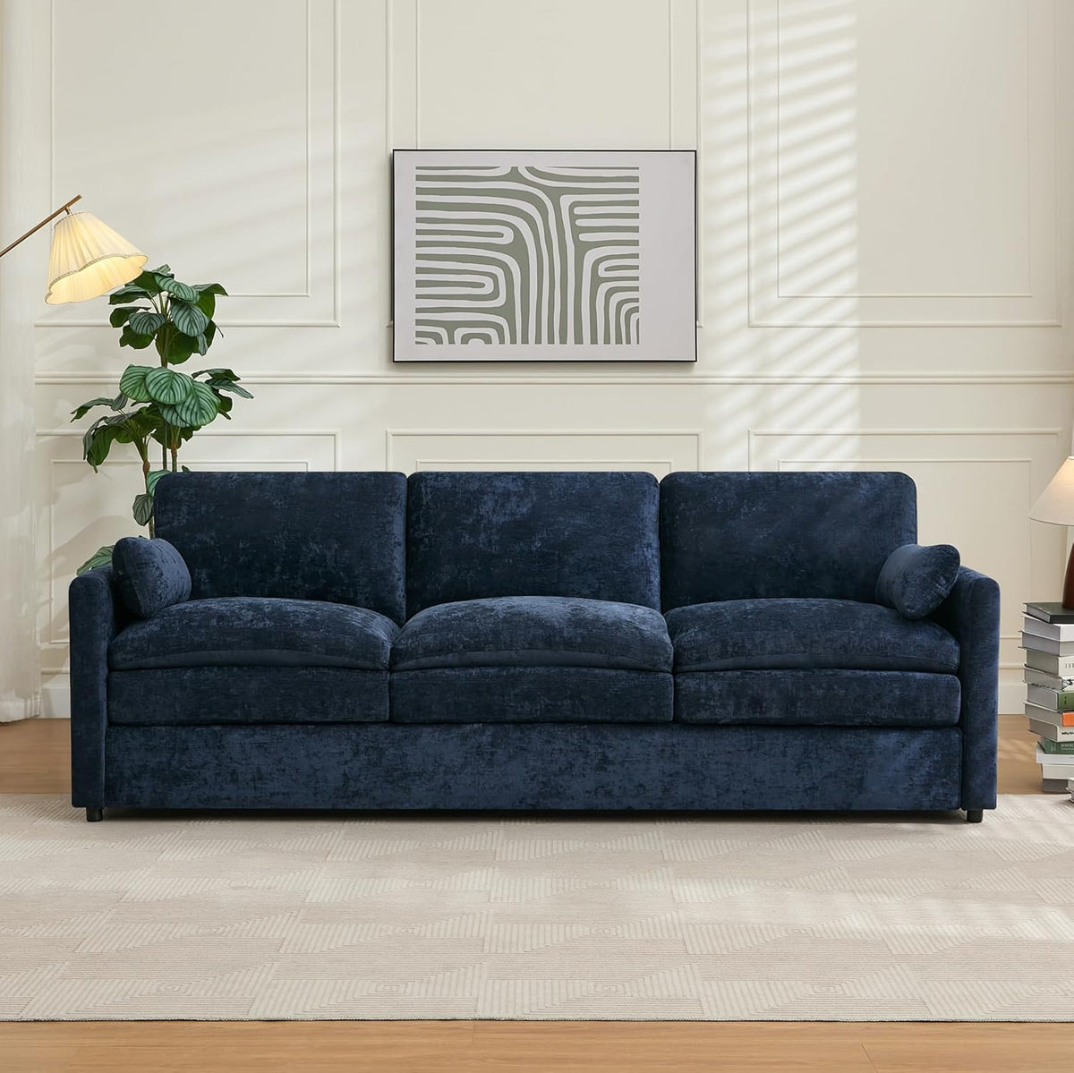 Tbfit Modern Couch Sofa, 89" Cloud Couch w/Pillows, Pocketed Spring Seat, Comfy 3-Seater Plush Foam Cushions, Chenille Fabric Removable Covers, Soft Upholstered Living Room Furniture Home Apartment
