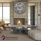 Unique Moving Gear Large Round Wall Clock 21inch-Battery Powered. Retro Industrial Steampunk Country Farmhouse Decor for Living Room Kitchen Bars cafes Offices(Blue/metal/21)