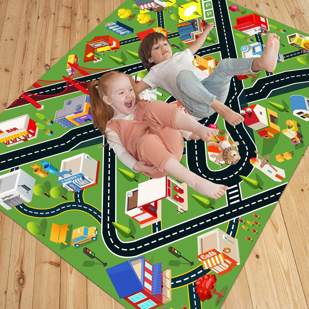 Kids Rug Car Rugs for Kids Toy Cars Play Mat with Rubber Backing City Life Road Rug for Cars Fun City Map for Carpet for Bedroom Boys (RED-Rug, 6.6x9.8ft)