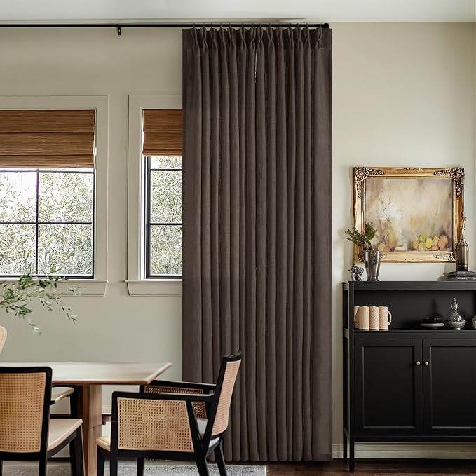 Dark Chocolate 90 Inch Pinch Pleated Semi Sheer Linen Curtains 2 Panels | - Image 8