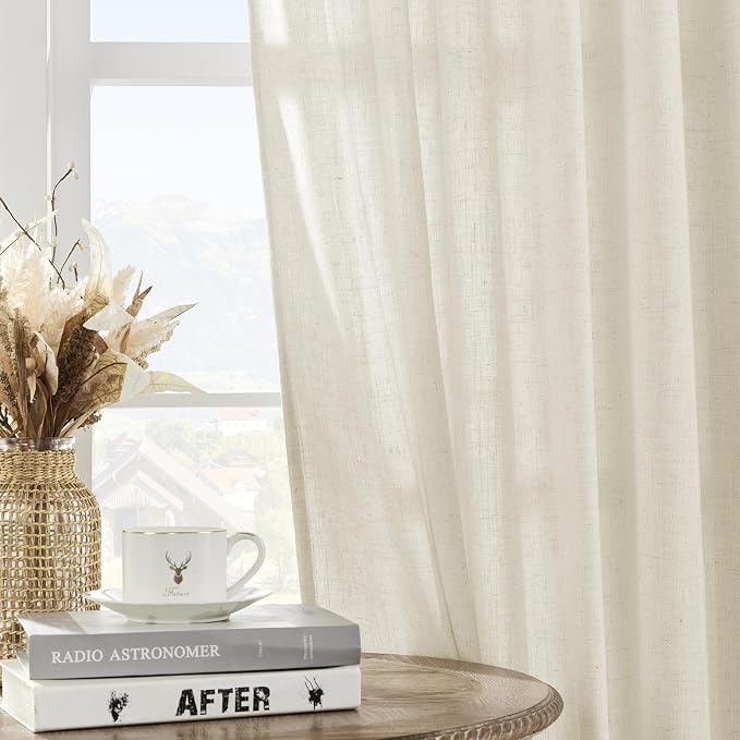 Joydeco Linen Curtains 2 Panel Set, Ivory on Linen Curtains 96 Inch Long - Image 6