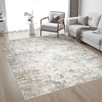 Area Rug Living Room: 8x8 Modern Washable Indoor Soft Carpet Brown | - Image 2