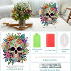 Diamond Painting Kits for Adults Beginners, 5D Full Drill Skull Crystal Art Desktop Ornament, DIY Single Sided Home Office Desk Decor, Creative Craft Gift Set with Tools