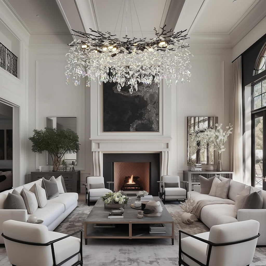 Modern Black Crystal Tree Branch Chandelier,14-Light 40" Black K9 Crystal Chandeliers for Living Room, Round Chandelier for Dining Room,High Ceiling,Kitchen Island,Foyer,Staircase