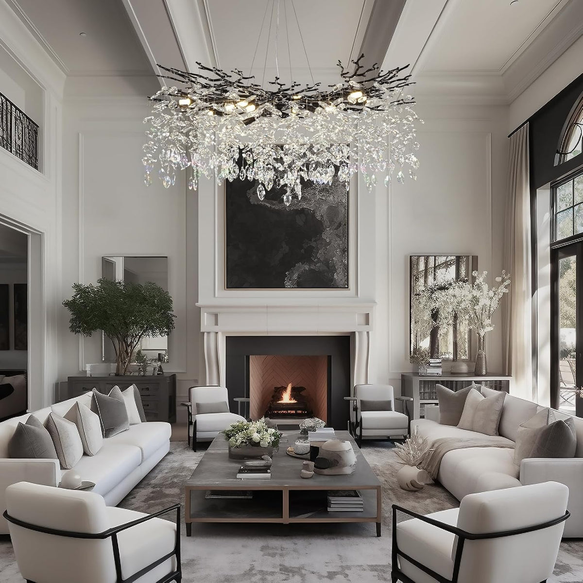 Modern Black Crystal Tree Branch Chandelier,14-Light 40" Black K9 Crystal Chandeliers for Living Room, Round Chandelier for Dining Room,High Ceiling,Kitchen Island,Foyer,Staircase