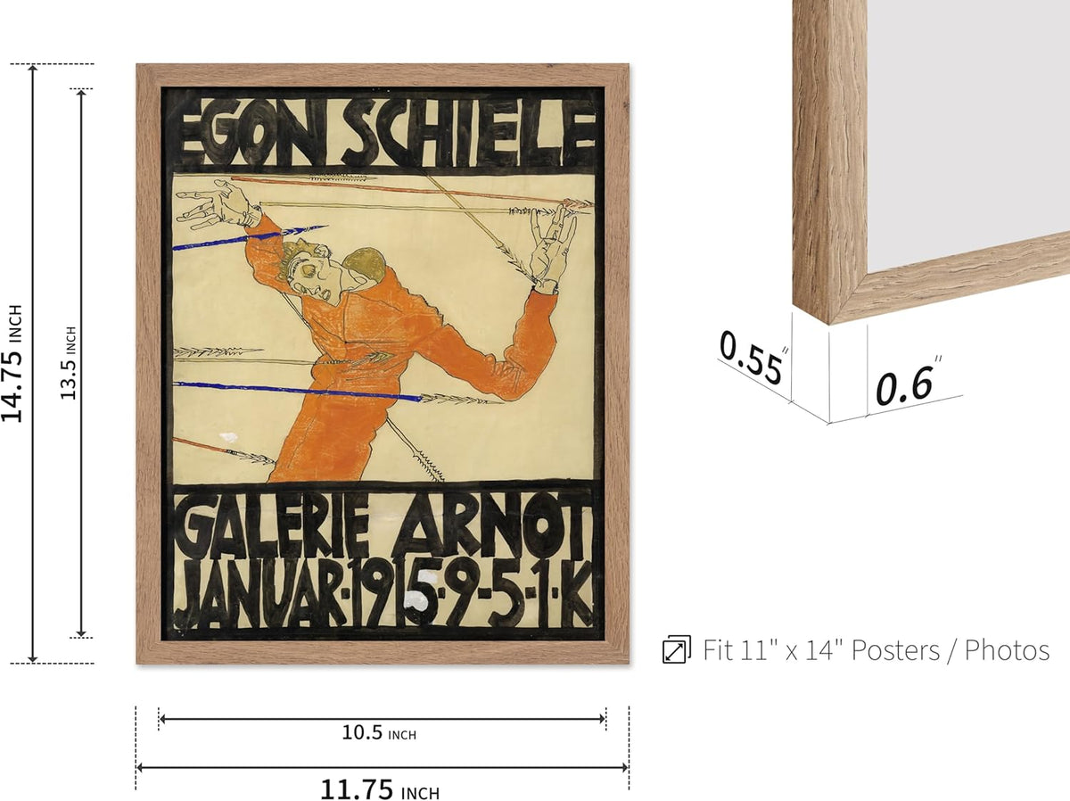 Poster Master Vintage Painting Poster - Retro Expressionism Print - Self Portrait as the Martyred St Sebastian - Gift for Artist, Friend - Wall Decor for Home, Office, 11x14 Beige Framed