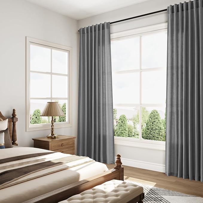 Blazer Grey Curtain Linen Blend Light Filtering Back Tab Curtains 108 Inches - Image 8