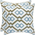 Alysheer Embroidered Decorative Throw Pillow Cover 18"x 18" Set of 2, Classic Boho Geometric Embroidery Pattern Cotton Rectangular Cushion Case for Sofa Couch Living Room Bedroom (Blue Khaki)