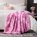 Cozy Bliss Faux Fur Throw Blanket for Couch, Cozy Warm Plush Striped Blanket for Sofa Bedroom Living Room,60 * 80 Inches Tie-dye Pink